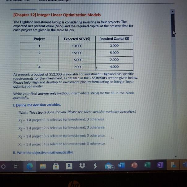 [Chapter 12] Integer Linear Optimization Models