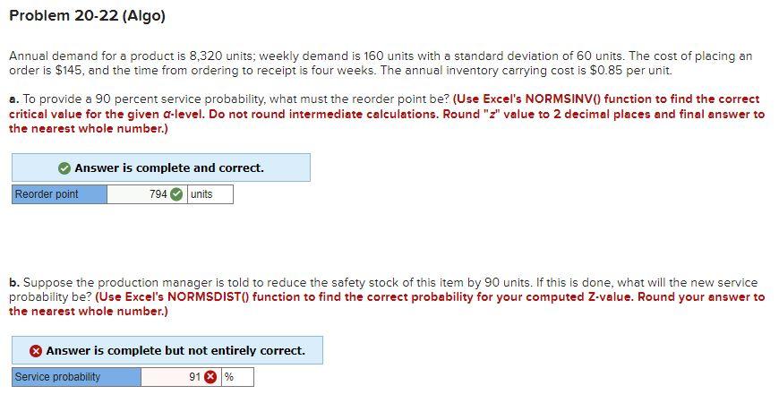 QUESTION 2 ONLY Problem 20-22 (Algo) Annual