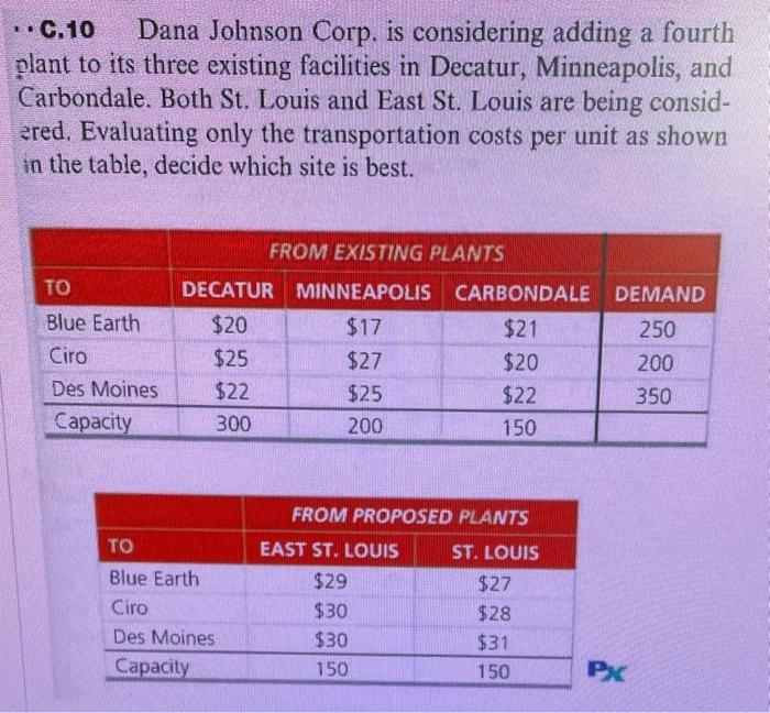 - C.10 Dana Johnson Corp, is considering adding a