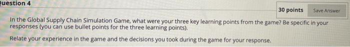 Save Answer Question 4 30 points In the Global