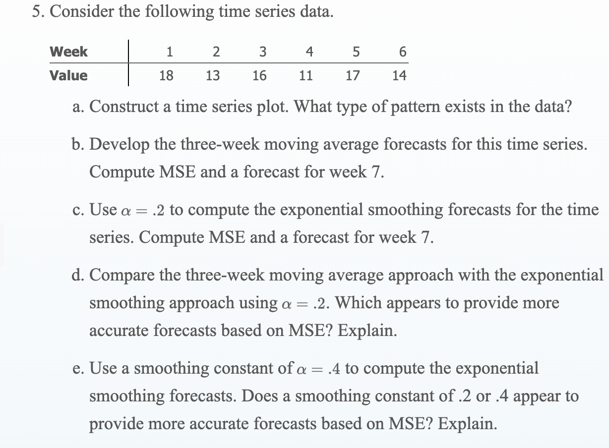 5. Consider the following time series data. Week