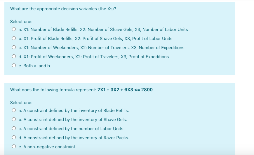 For the following questions, consider the