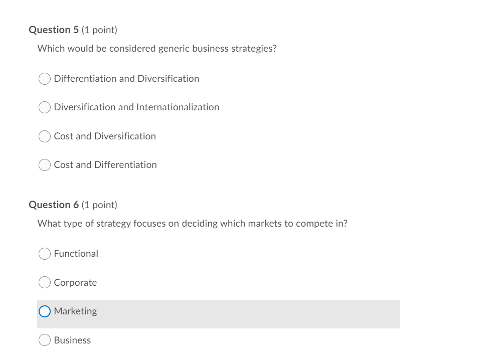 Question 5 (1 point) Which would be considered
