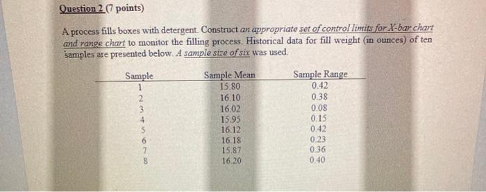Question 2 (7 points) A process fills boxes with