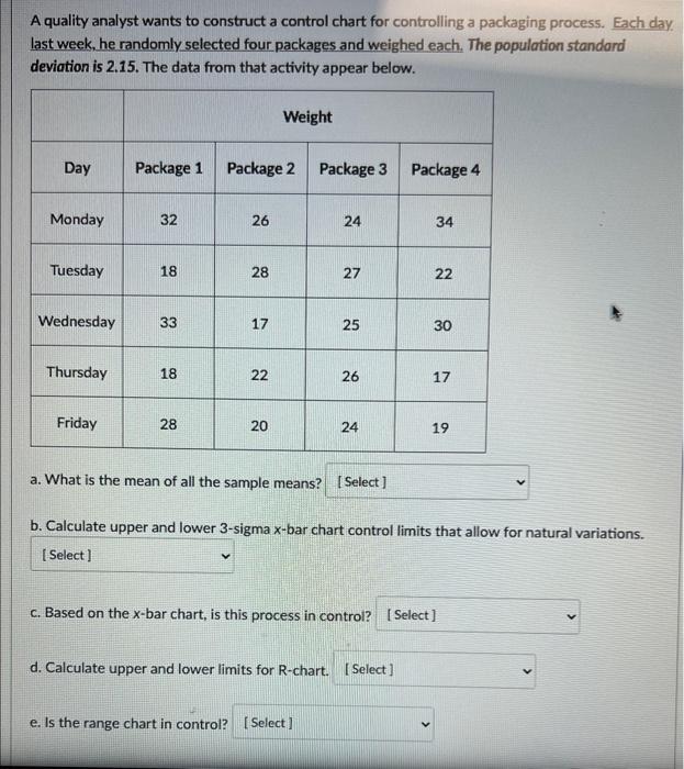 please ans a-e A quality analyst wants to