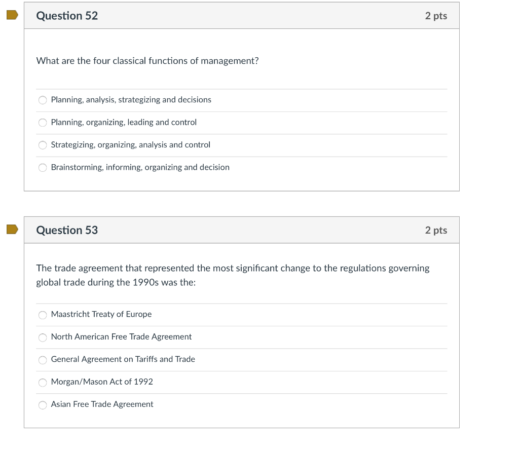 Question 52 2 pts What are the four classical