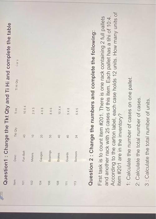 Question1: Change the Tkt Qty and Ti Hi and