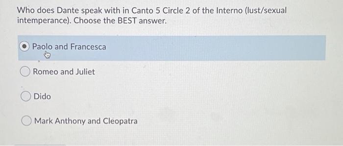 Who does Dante speak with in Canto 5 Circle 2 of