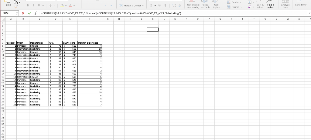 Question 6) Use an advanced filter to filter the