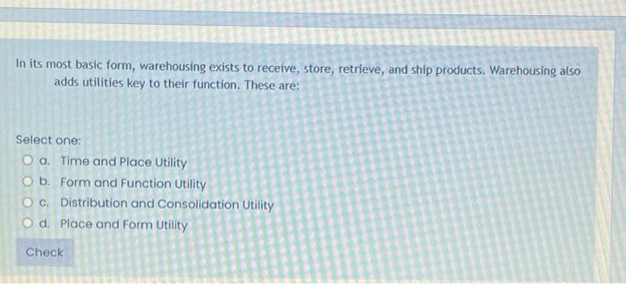 In its most basic form, warehousing exists to