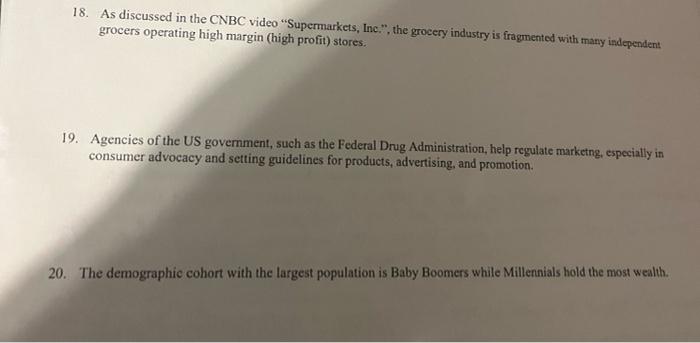 PART ONE: Is the Statement True or False? Why?