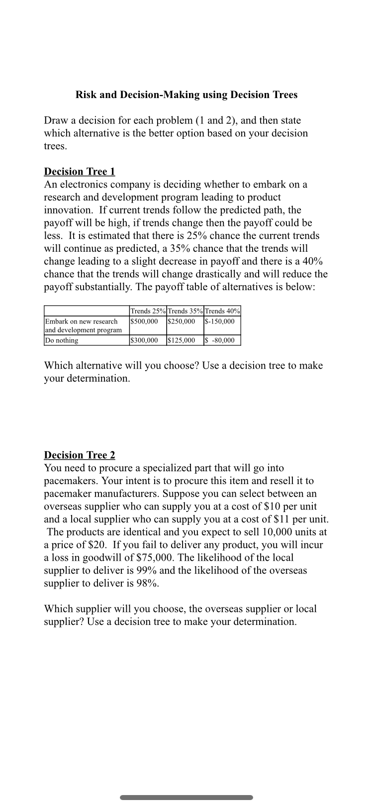 JUST NEED DECISION TREE 2!!!! Risk and