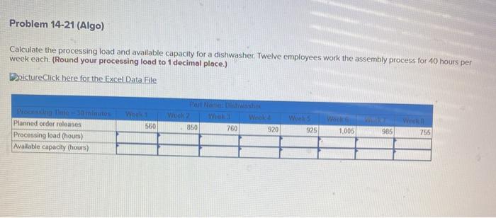 Problem 14-21 (Algo) Calculate the processing