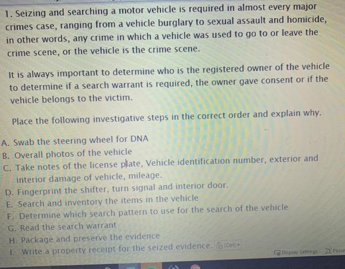 1. Seizing and searching a motor vehicle is
