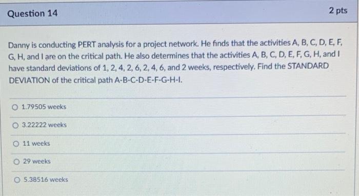 Danny is conducting PERT analysis for a project