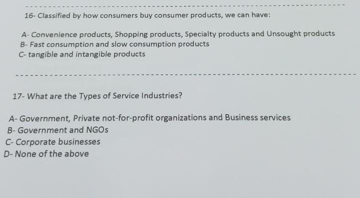 16. Classified by how consumers buy consumer