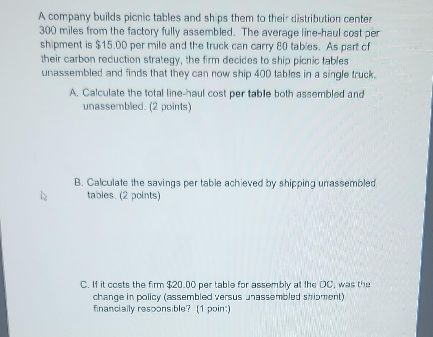 company builds picnic tables and ships them to