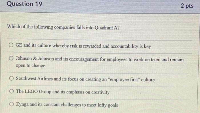 Question 19 2 pts Which of the following