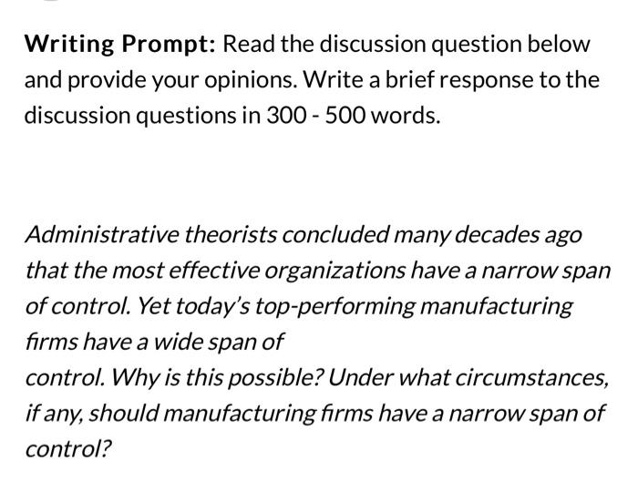 Writing Prompt: Read the discussion question