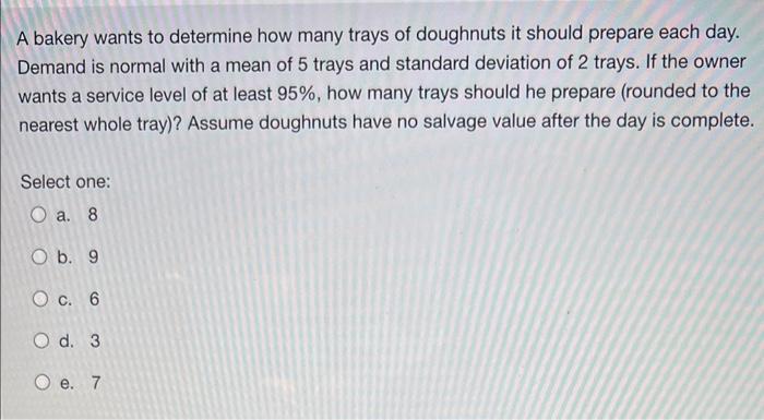 A bakery wants to determine how many trays of