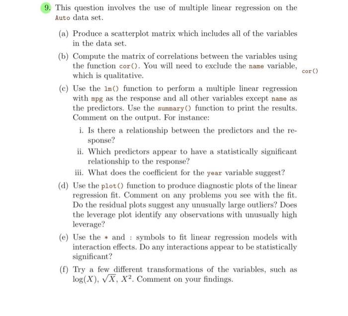 cor) 9. This question involves the use of