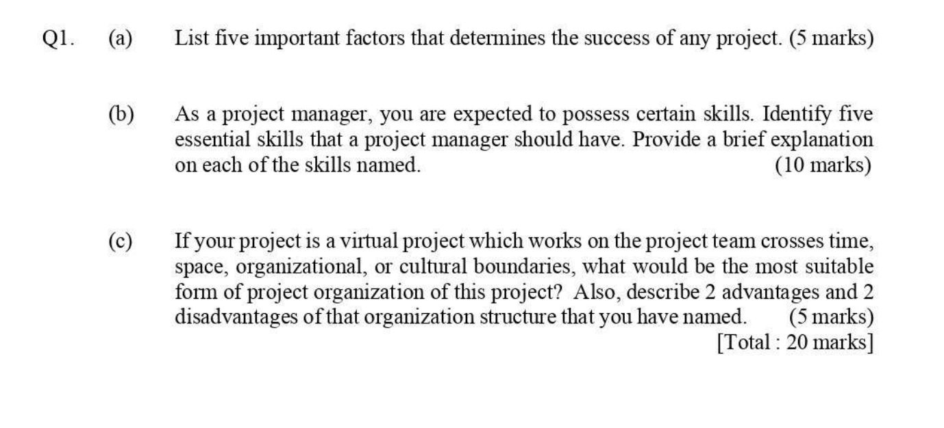 Operations Management Q1. (a) List five important