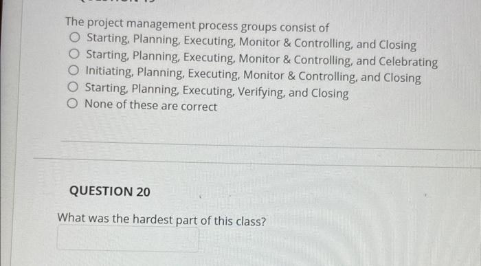 The project management process groups consist of