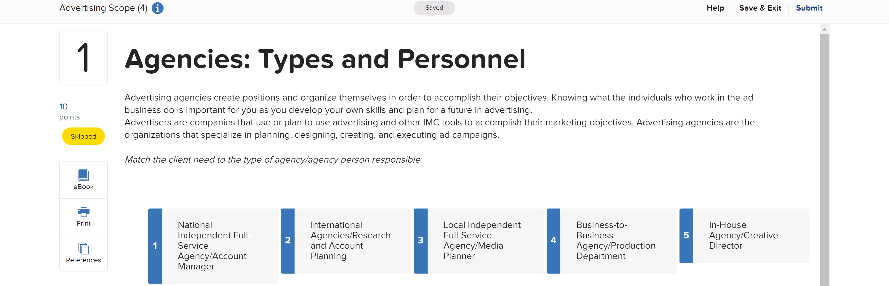 Advertising Scope (4) Saved Help Save & Exit