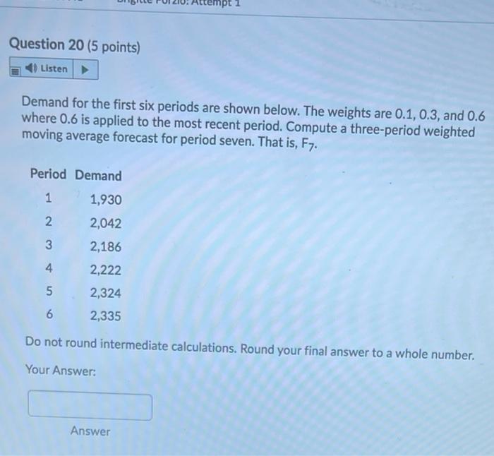 tempt 1 Question 20 (5 points) Listen Demand for
