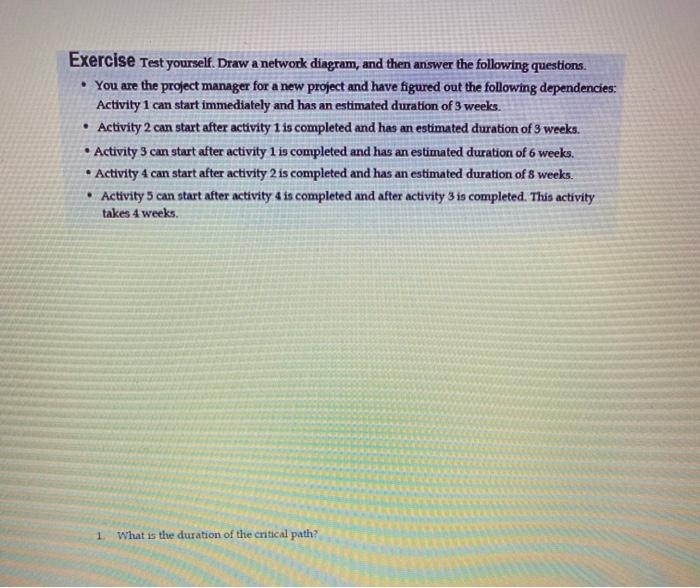 Exercise Test yourself. Draw a network diagram,