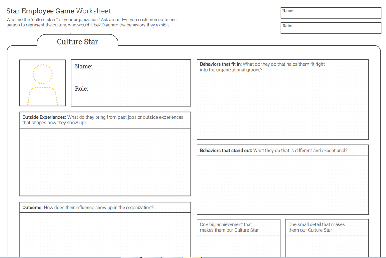 Name: Star Employee Game Worksheet Who are the