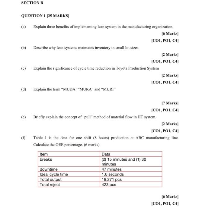 SECTION B QUESTION 1 [25 MARKS] (a) Explain three