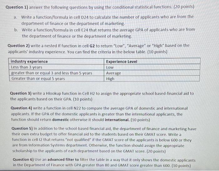 Question 1) answer the following questions by