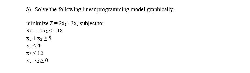 3) Solve the following linear programming model