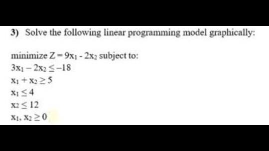 3) Solve the following linear programming model