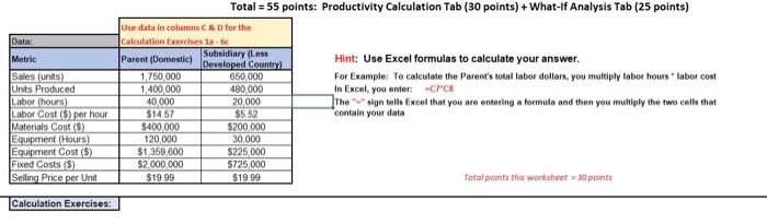 help please Total = 55 points: Productivity