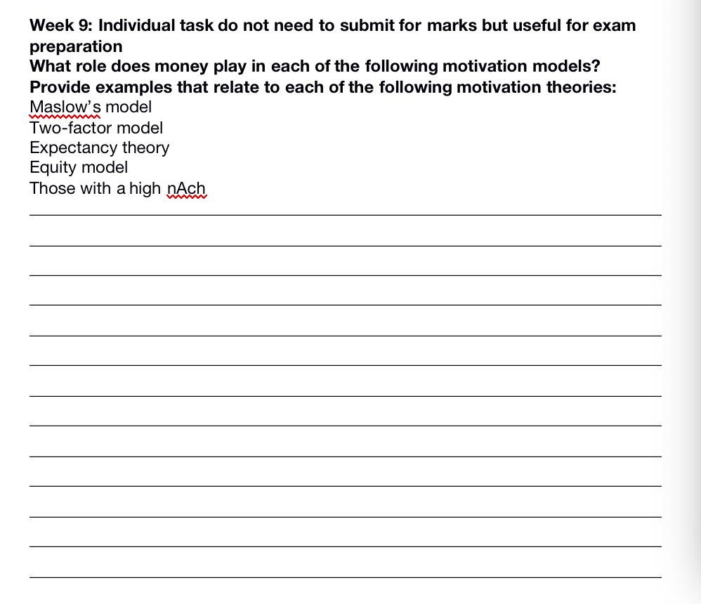 Week 9: Individual task do not need to submit for