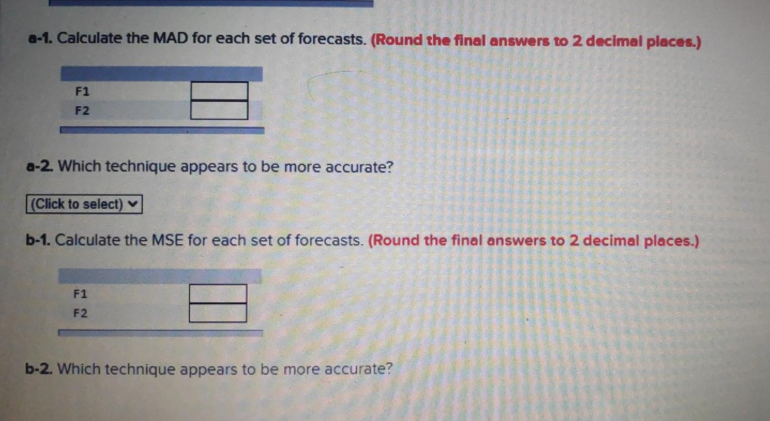 Two different forecasting techniques were used to