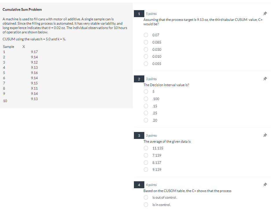 Cumulative Sum Problem 1 5 points A machine is