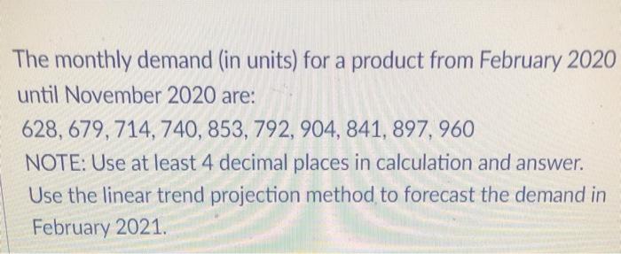The monthly demand (in units) for a product from