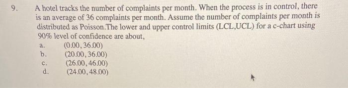 A hotel tracks the number of complaints per