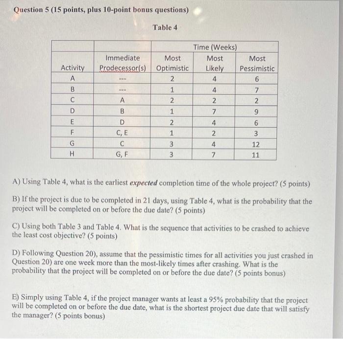 A) Using Table 4, what is the earliest expected