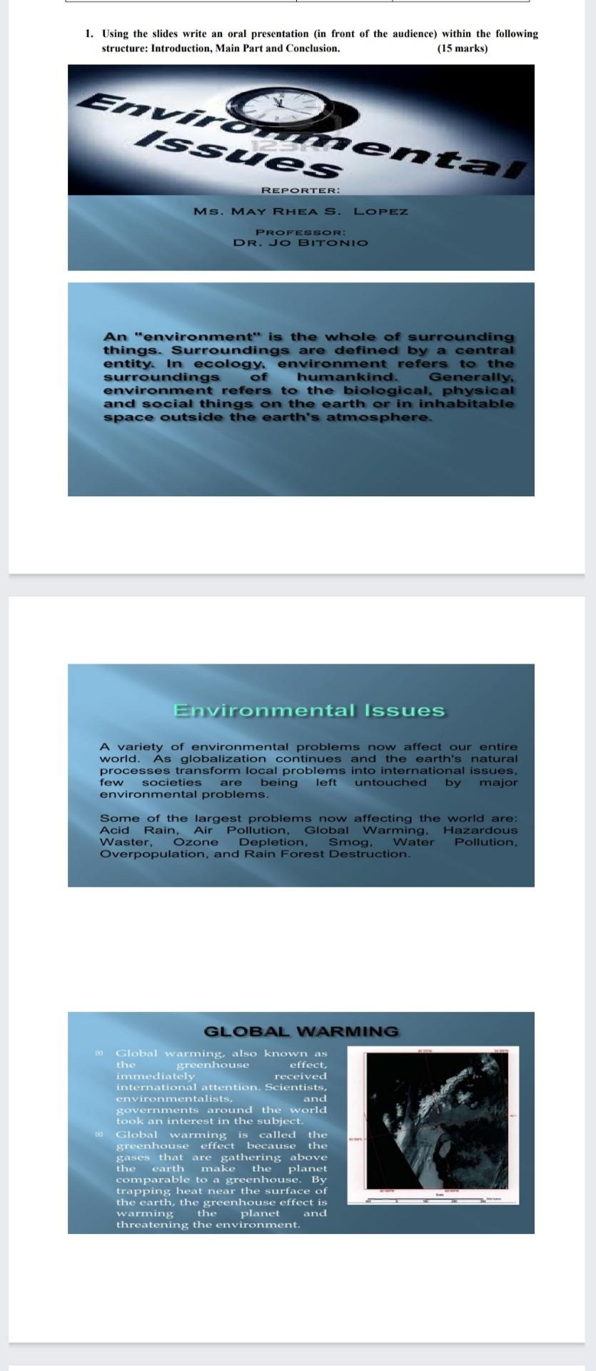 Write an oral presentation script following