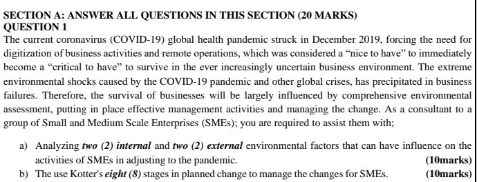 SECTION A: ANSWER ALL QUESTIONS IN THIS SECTION