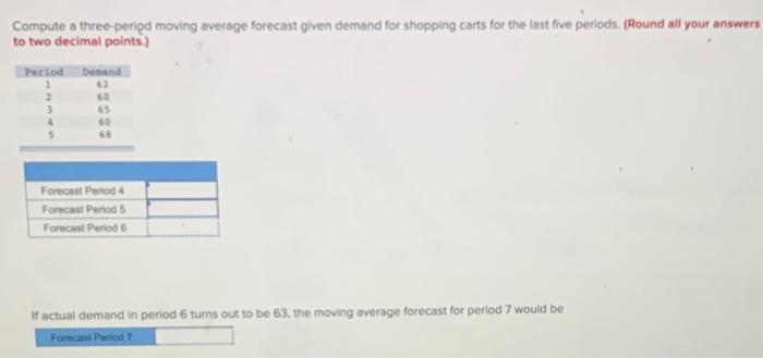 Compute a three-period moving average forecast