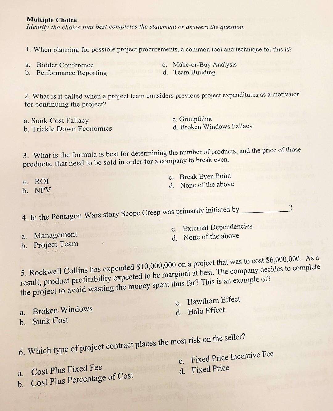 Multiple Choice Identify the choice that best