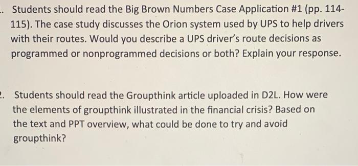 .. Students should read the Big Brown Numbers