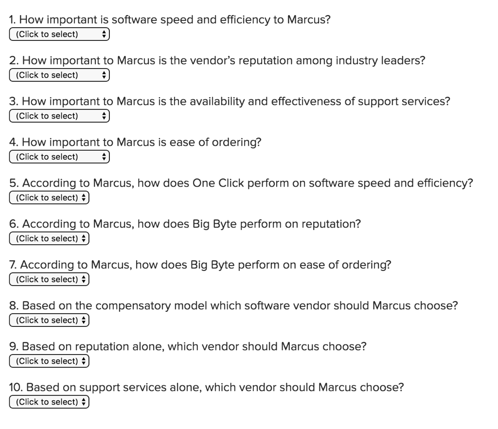 drop down options: Questions 1-4 : somewhat