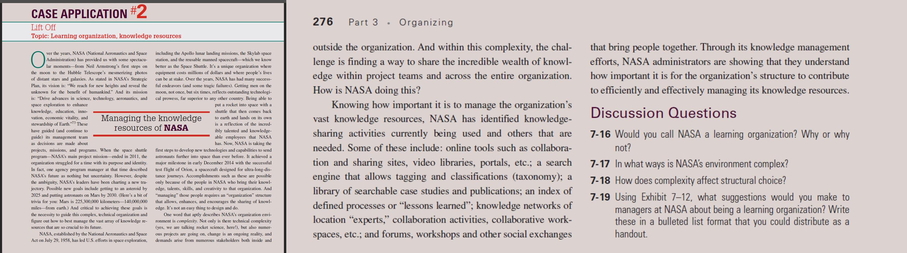 CASE APPLICATION \#2 276 Part 3 - Organizing Lift