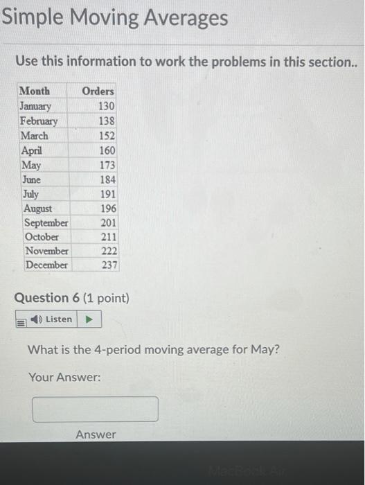 Simple Moving Averages Use this information to